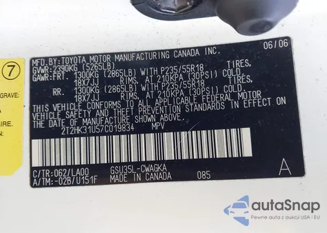 2007 Lexus Rx 350 из США, поврежденный, VIN 2T2HK31U57C019834